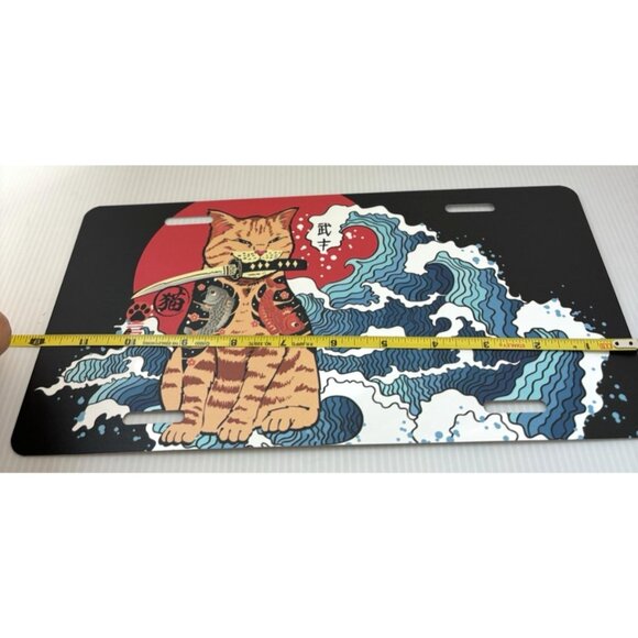 Japanese Anime Samurai Cat Aluminum License Plate Ocean Wave Red Sun Design NEW - Picture 6 of 6